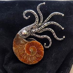 Cthulhu Kraken Squid Brooch Pin Pendant Ammonite Magic Gothic Root Spiral